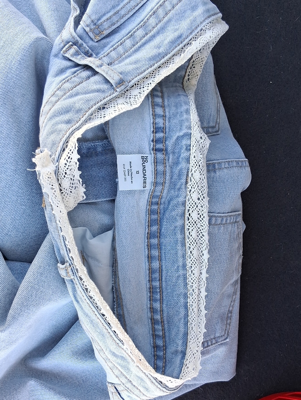 No Boundaries Light Blue Boyfriend Jeans with White Lace Trim